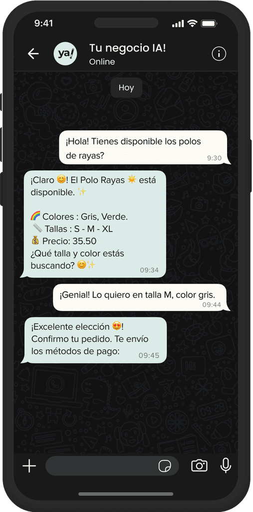 Celular que muestra conversación de una venta por whatsapp